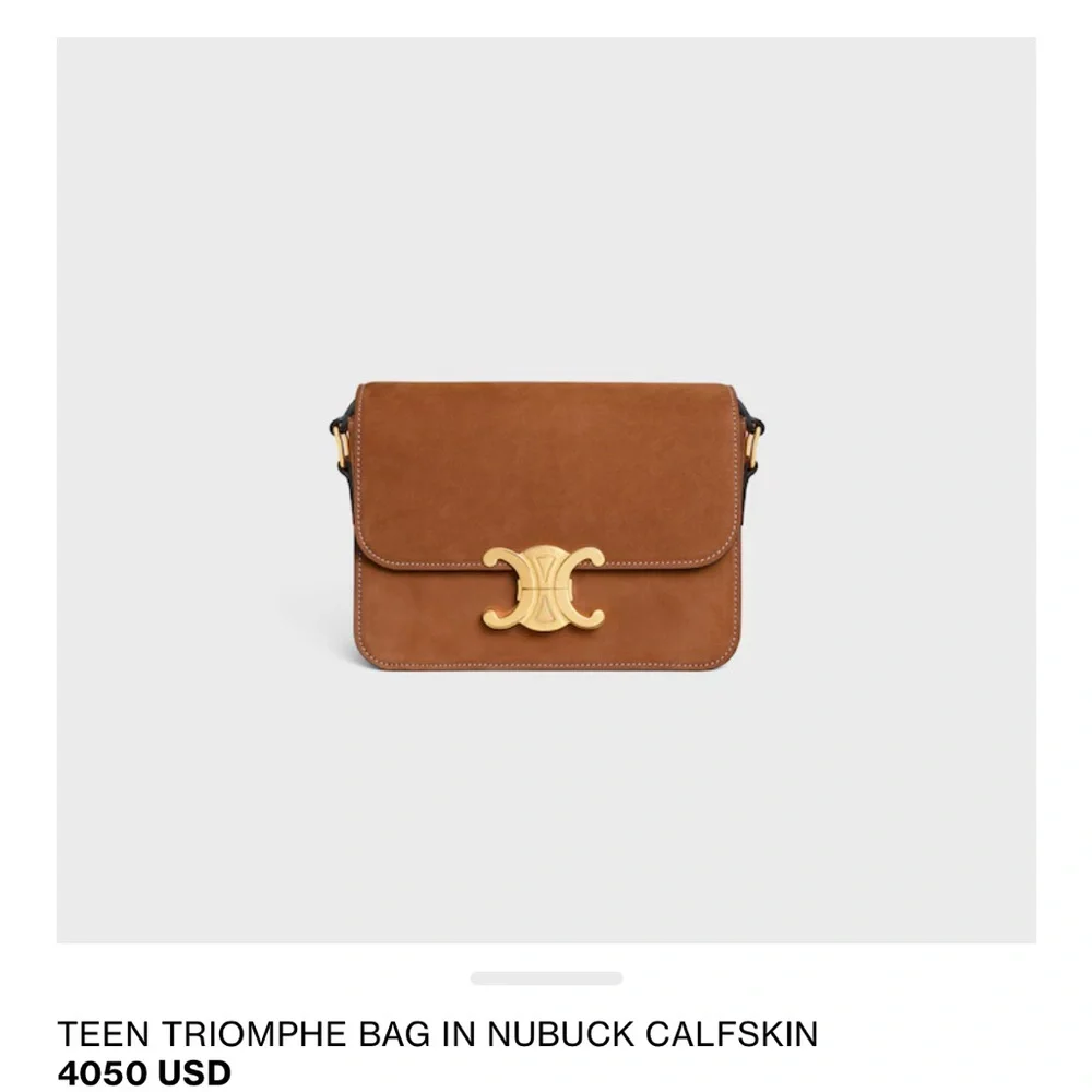 Celine Teen Triomphe Crossbody Bag in nabuck. Camel color - Picture 12 of 13